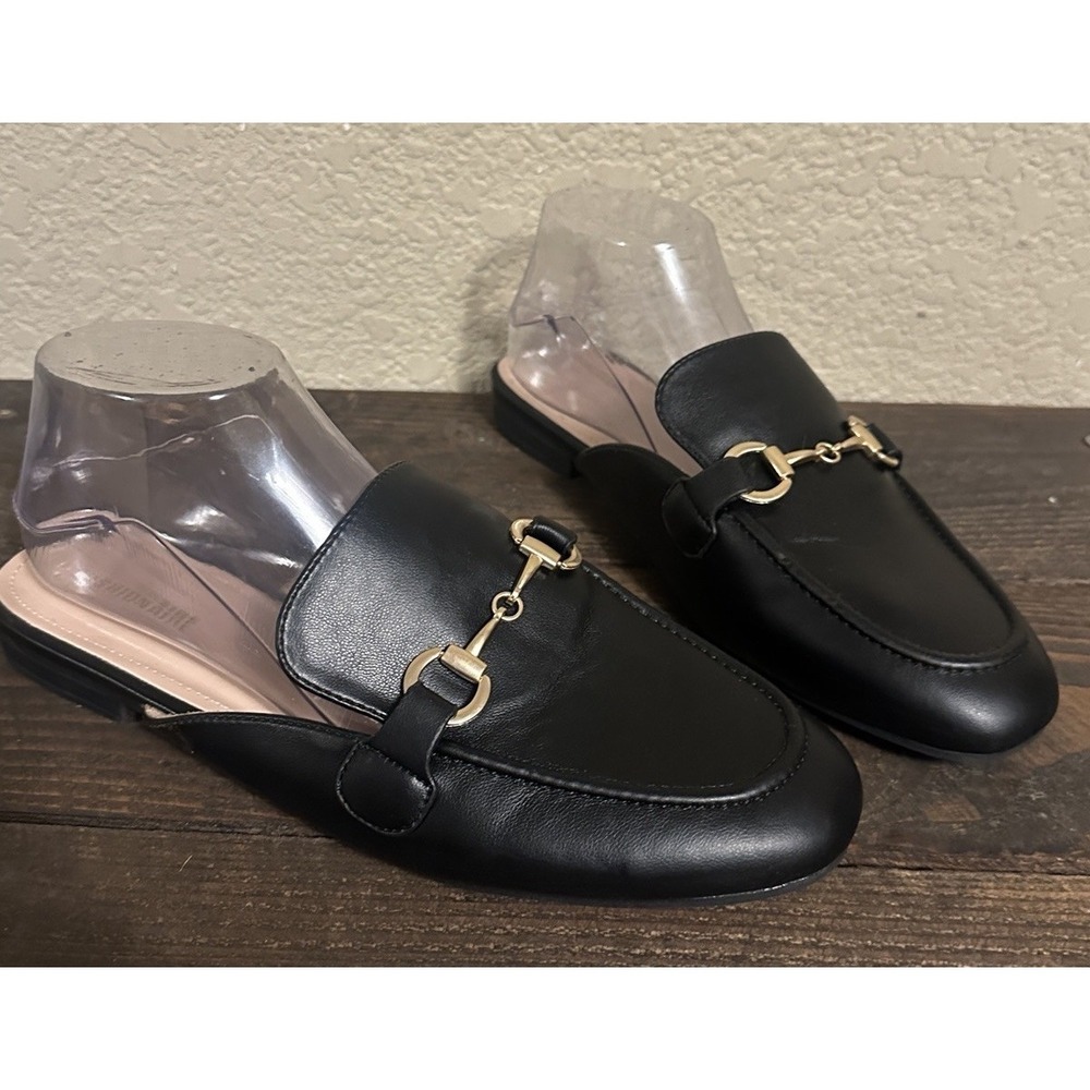 Cushionaire Black & Gold Faux-Leather Loafer Mule Shoes Women's Size 10 M - Picture 3 of 13